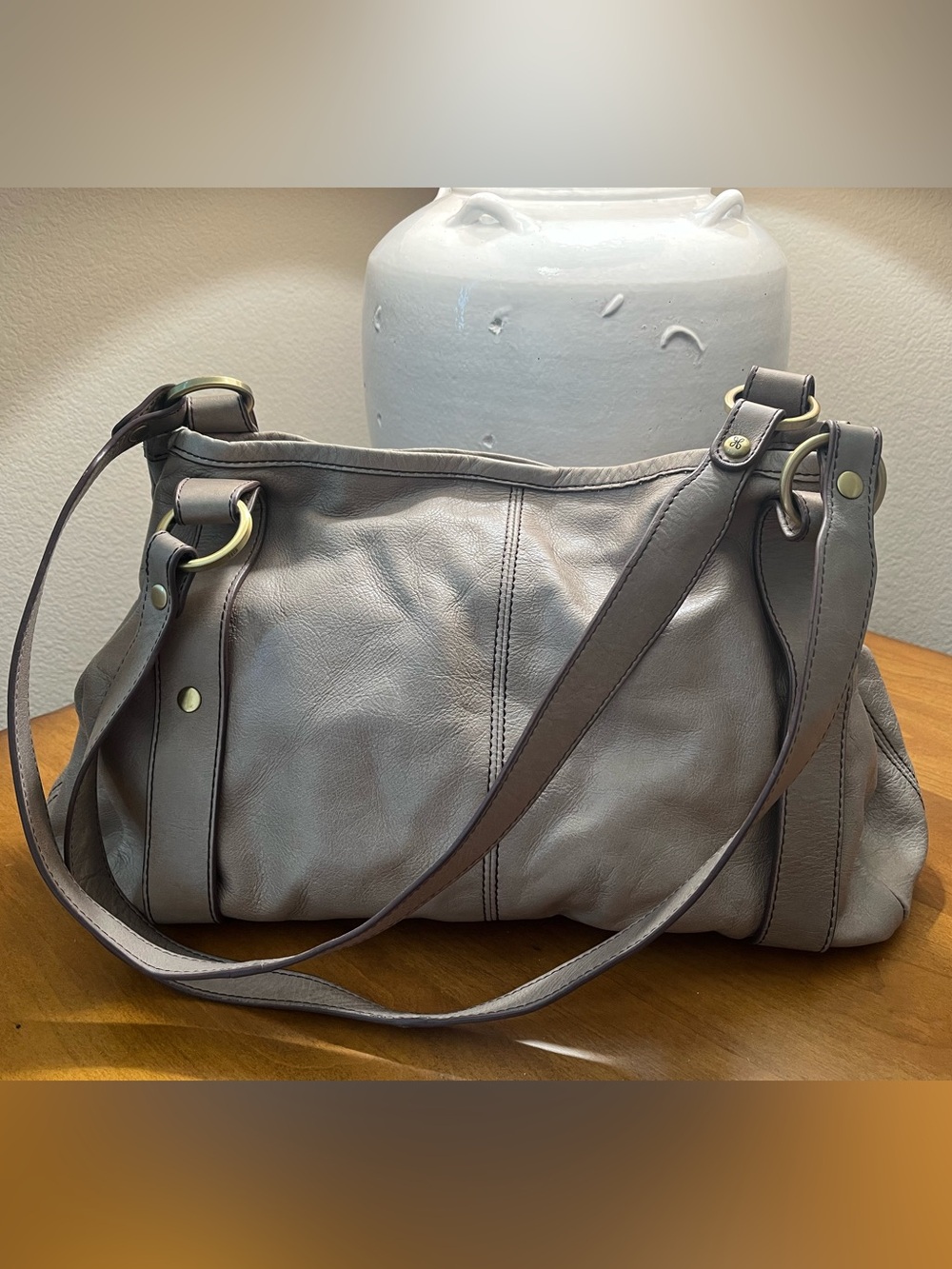 Hobo Brand Classic Taupe Gray Leather Shoulder Bag